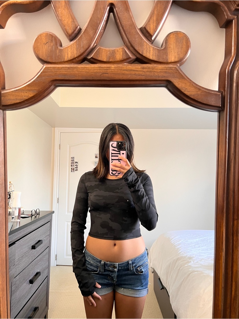 lululemon athletica Black Camo Long-Sleeve Crop Top - Women